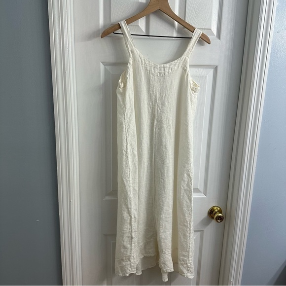 Flax Dress Midi Linen White Casual Beach Summer Lagenlook Modest Size Small - Picture 4 of 7